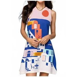 NEW QUEEN OF SPARKLES coastal house scene tank dress in multi